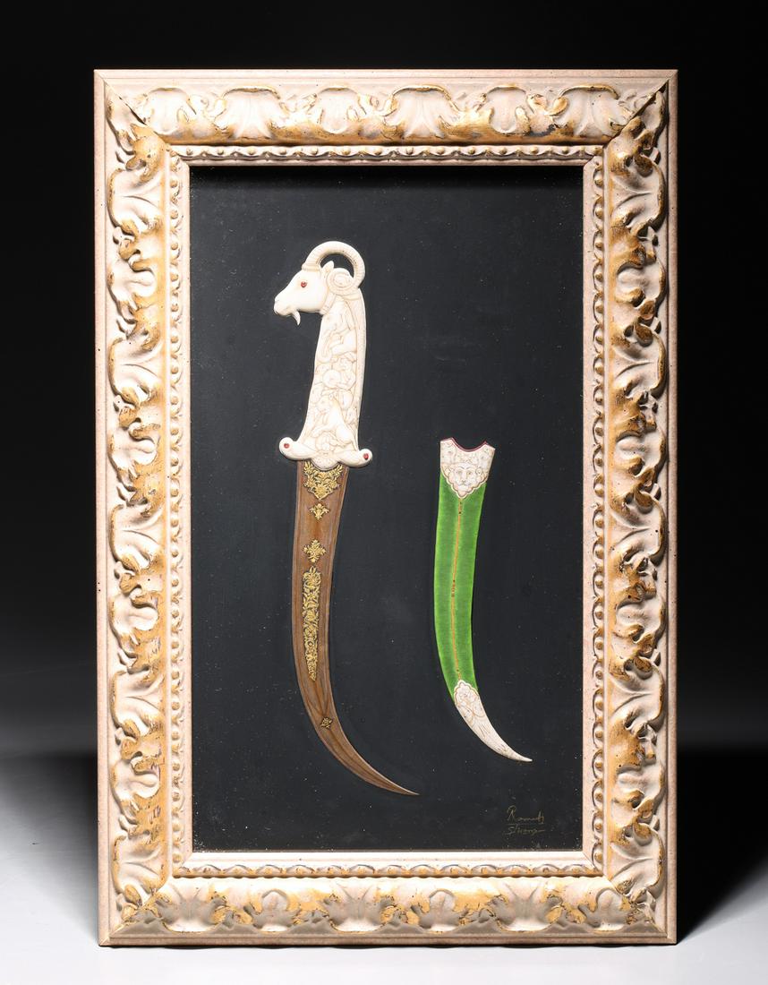 Carved Pietra Dura Ram Head Indian Dagger by Ramesh Sharma (1 of 4)