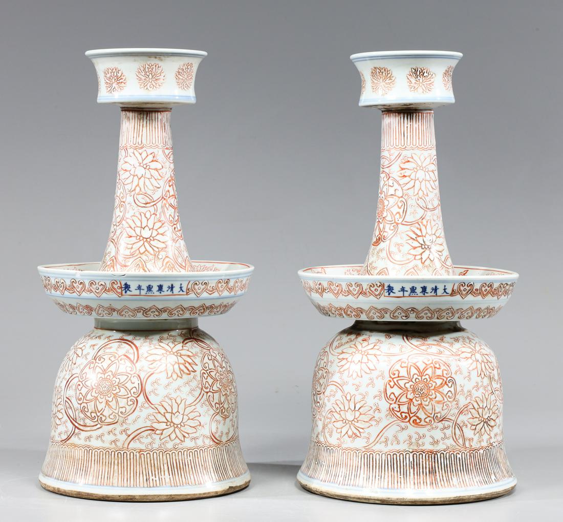 Pair of Antique Chinese Porcelain Candlesticks (1 of 4)