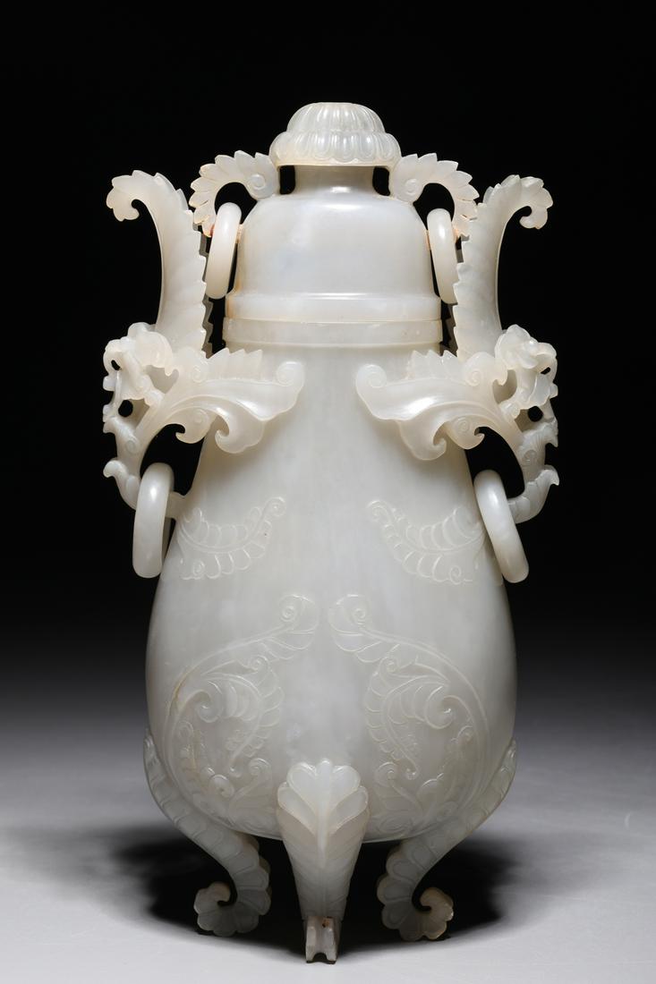 Chinese Hindustan Style Carved Jade Covered Vase (1 of 6)