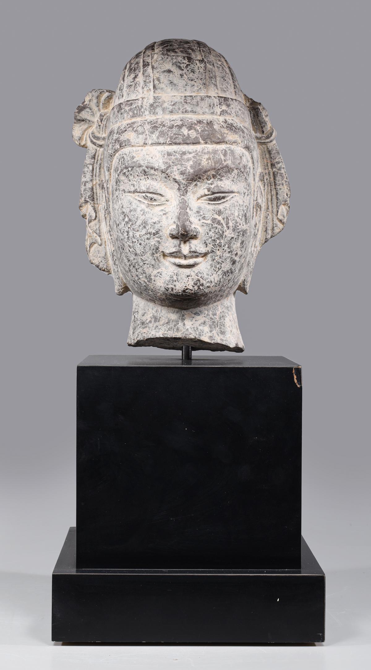 Large Antique Chinese Carved Stone Head of Bodhisattva (1 of 4)