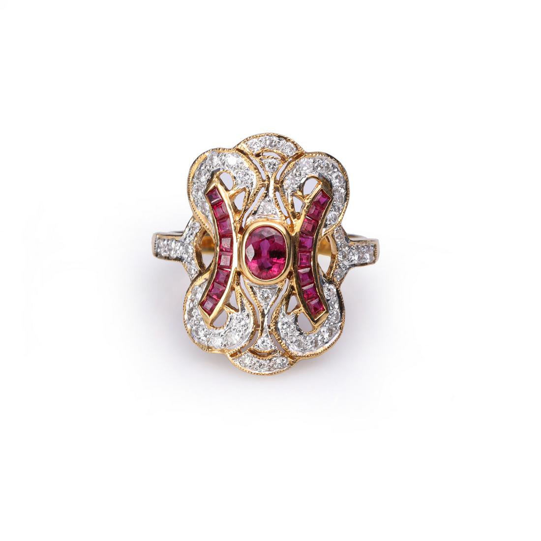 18k Gold Ruby & Diamond Art Deco Style Cocktail Ring (1 of 5)