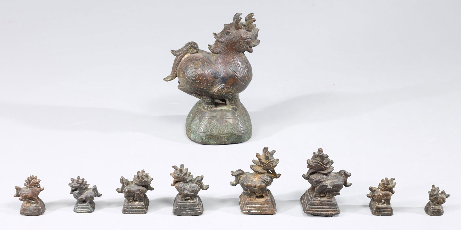 Group of Nine Antique Chinese Bronze Opium Weights (1 of 6)