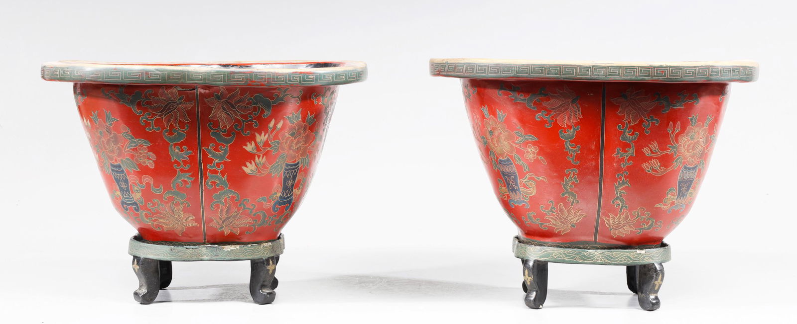 Pair Chinese Red Lacquer Jardiniere (1 of 4)