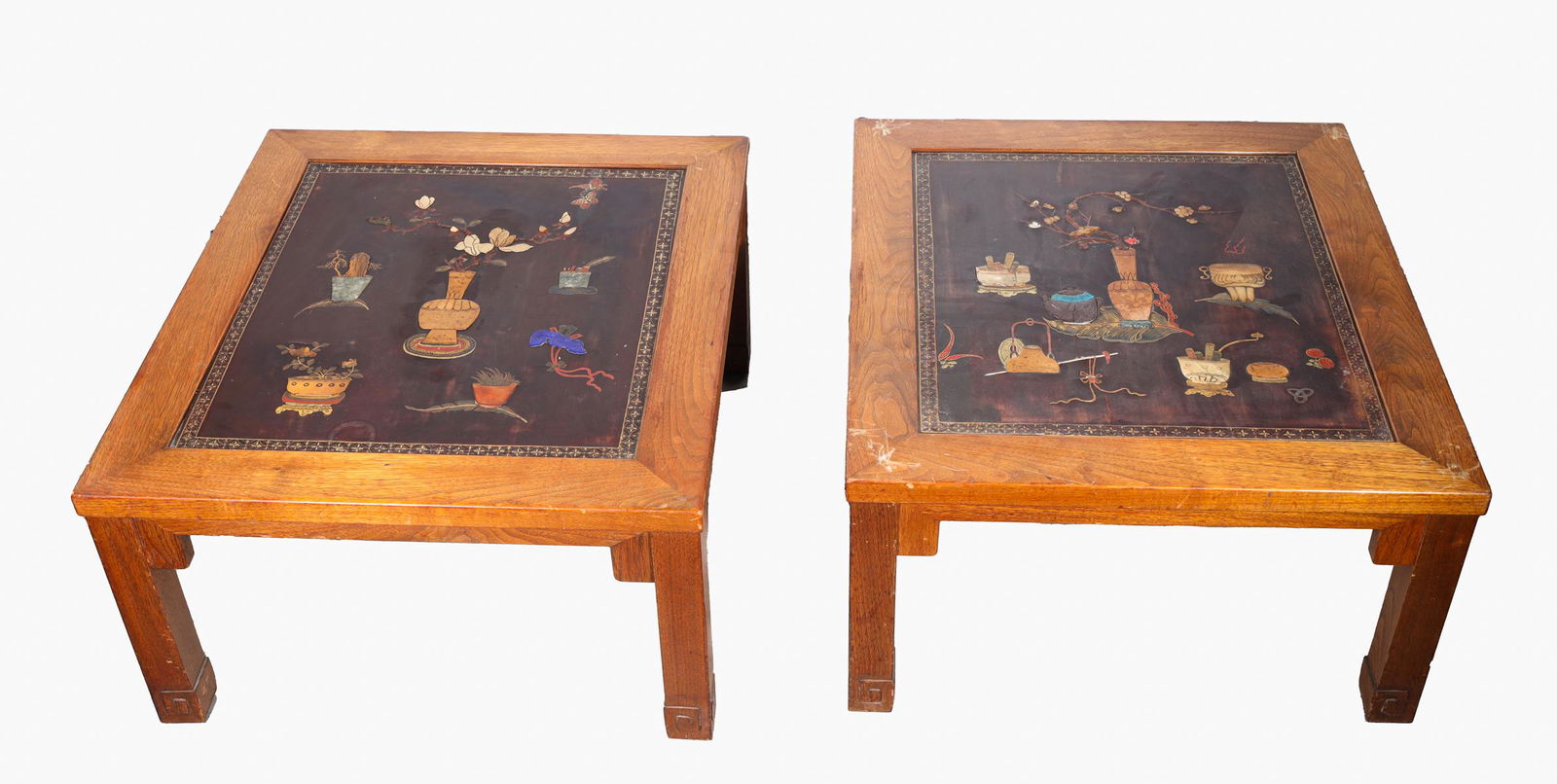 Pair Japanese Stone Applique Top Side Tables (1 of 5)