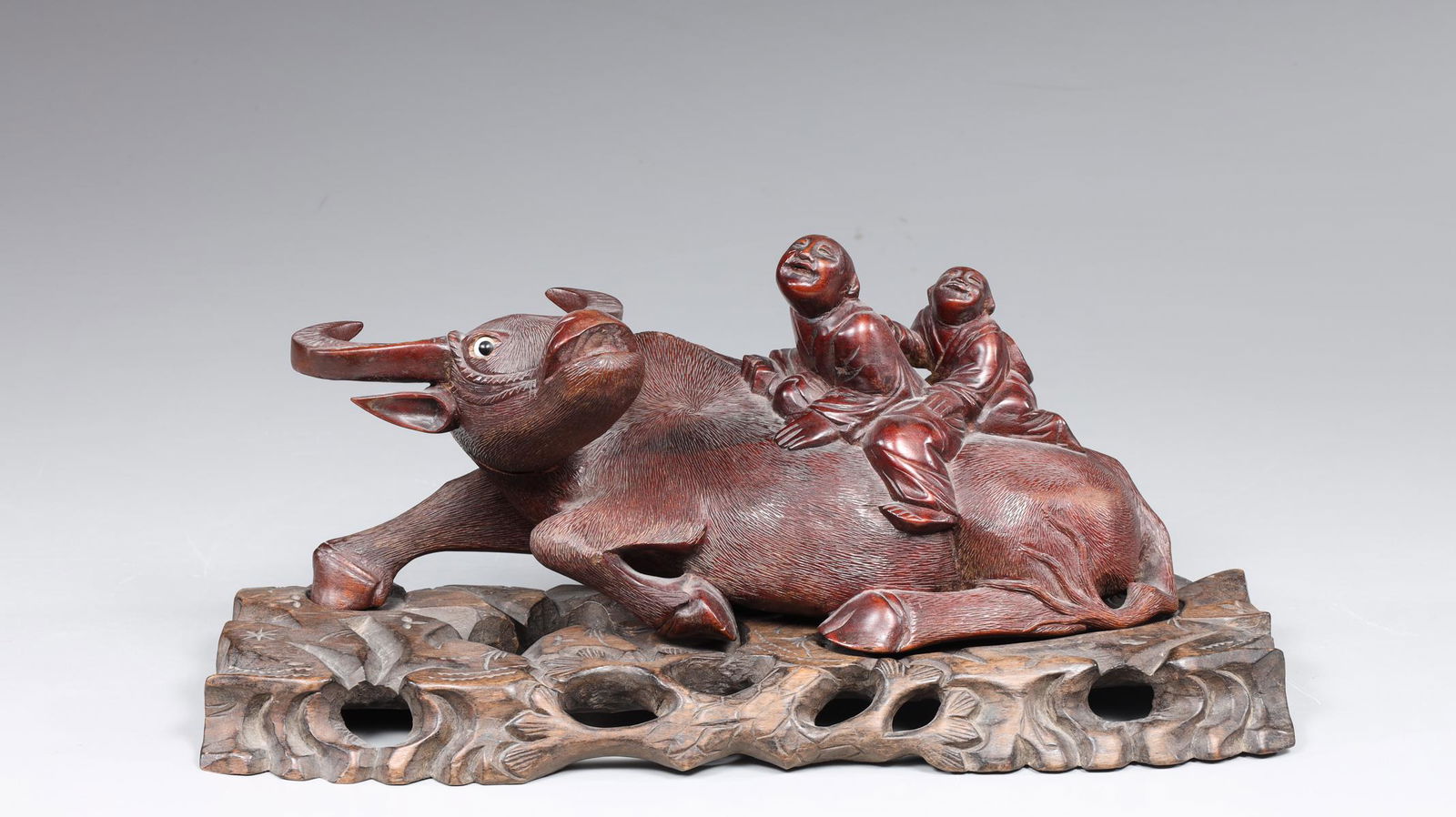 Antique Chinese Carved Wood Buffalo w/ Children (1 of 5)
