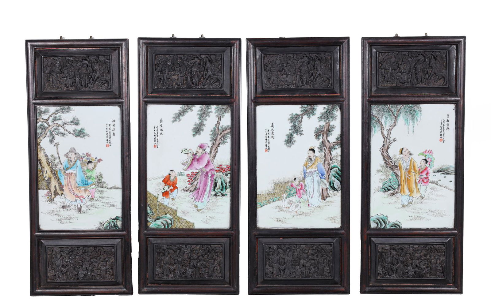 Group of Four Vintage Hand Painted Porcelain Panels (1 of 10)