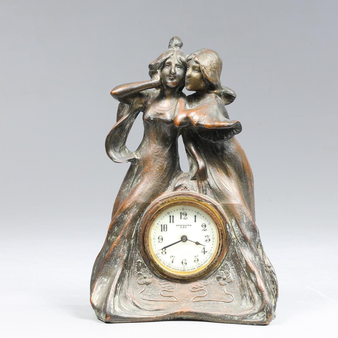 Antique Cast Metal Art Nouveau Mantle Clock (1 of 4)