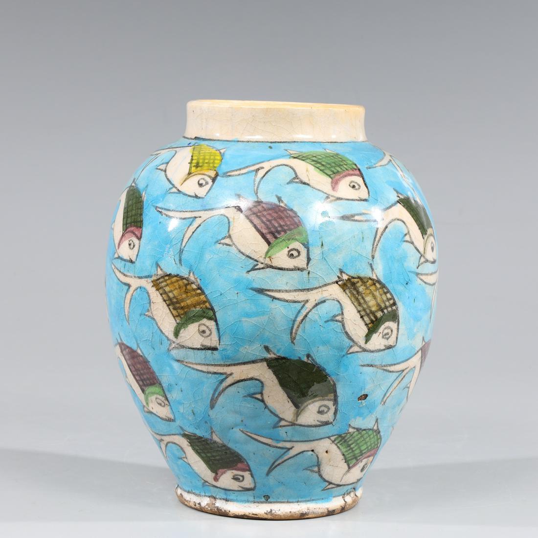 Persian Qajar Blue Fish Pattern Vase (1 of 3)