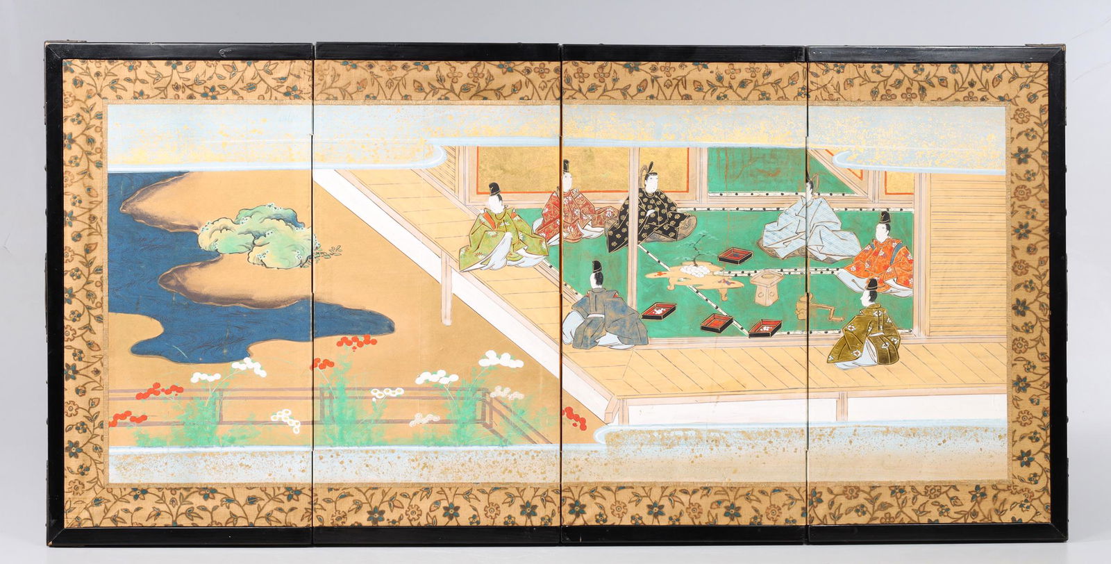 Tosa Mitsunari (Japanese, 1646-1710) Attributed, Byobu Screen: Antique, 17th-18th century or later, possibly Tosa Mitsunari (Japanese, 1646â€“1710) attributed, byobu screen; as-is condition- General marks and surface wear, scratches, rubbing, flaws, and loss