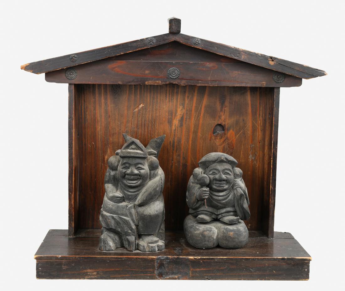 Japanese Carved Figures in Votive Shelf (1 of 4)