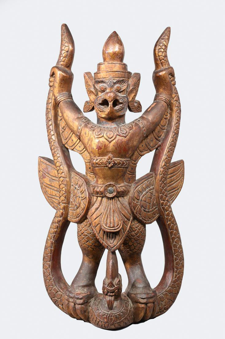 Large Antique Old Siam Carved Gilded Garuda Figure (1 of 7)