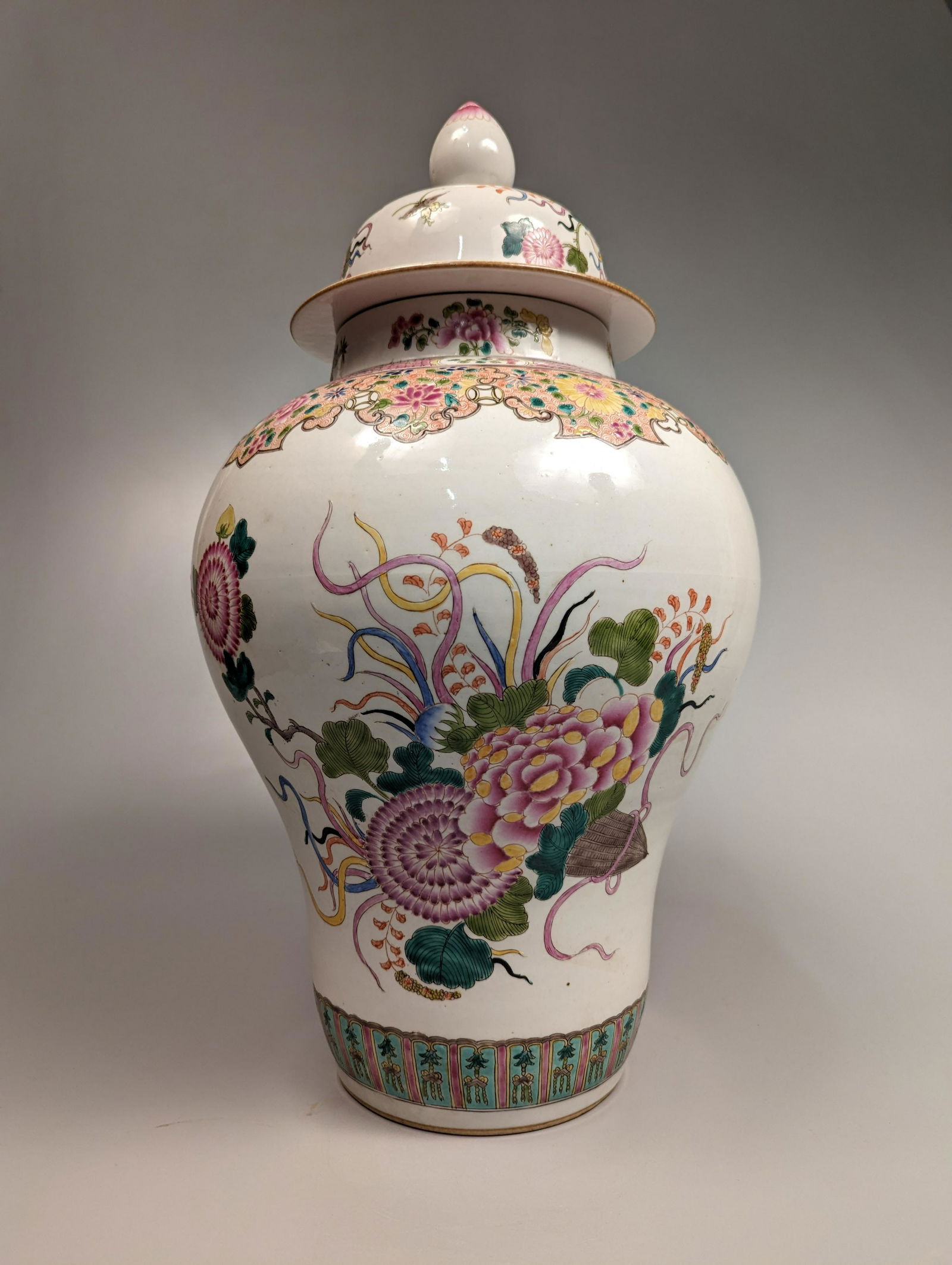Large Famille Rose Enameled Porcelain Jar and Cover (1 of 2)