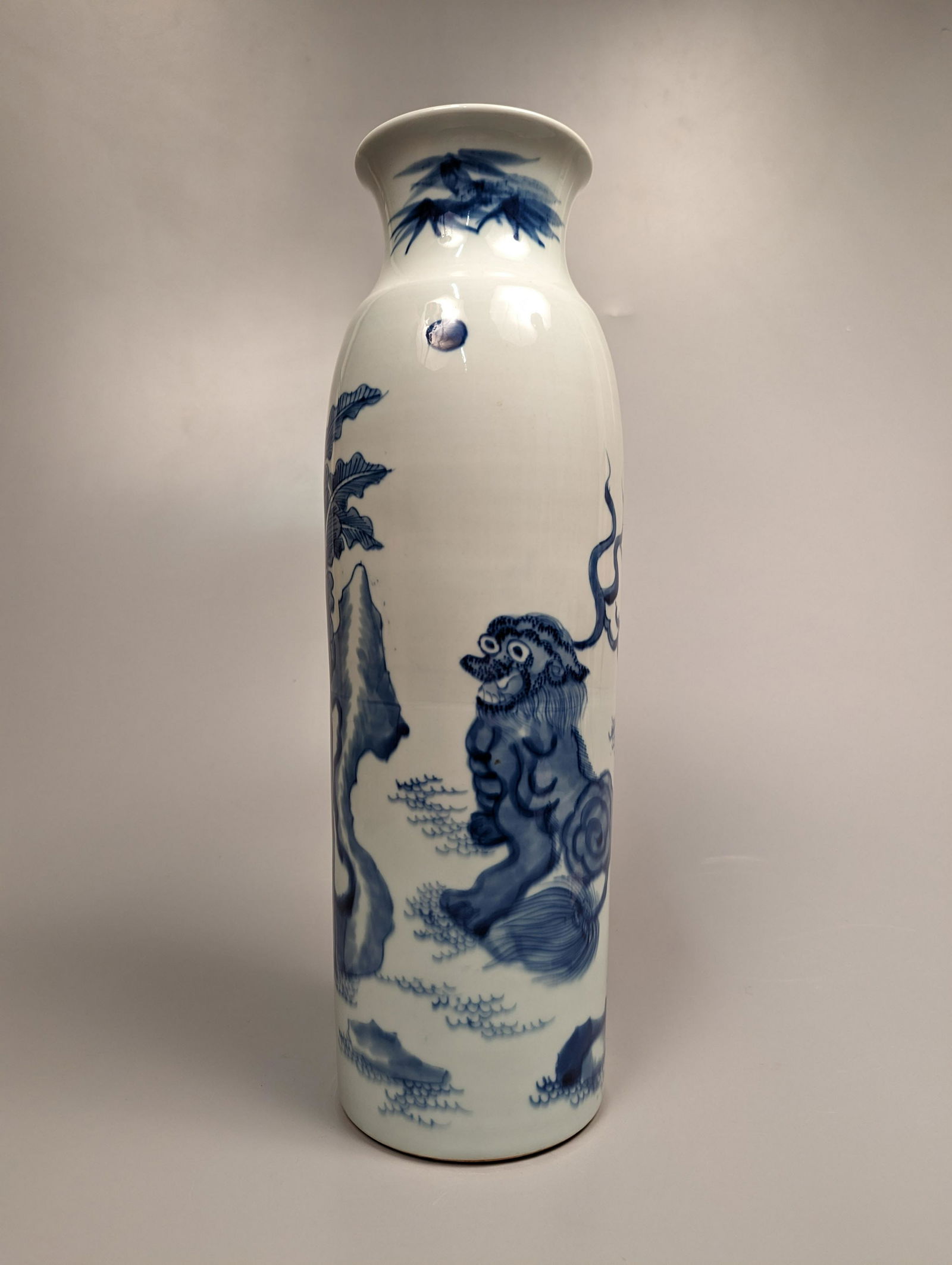 Tall Transitional-Style Blue and White Porcelain Sleeve Vase (1 of 3)