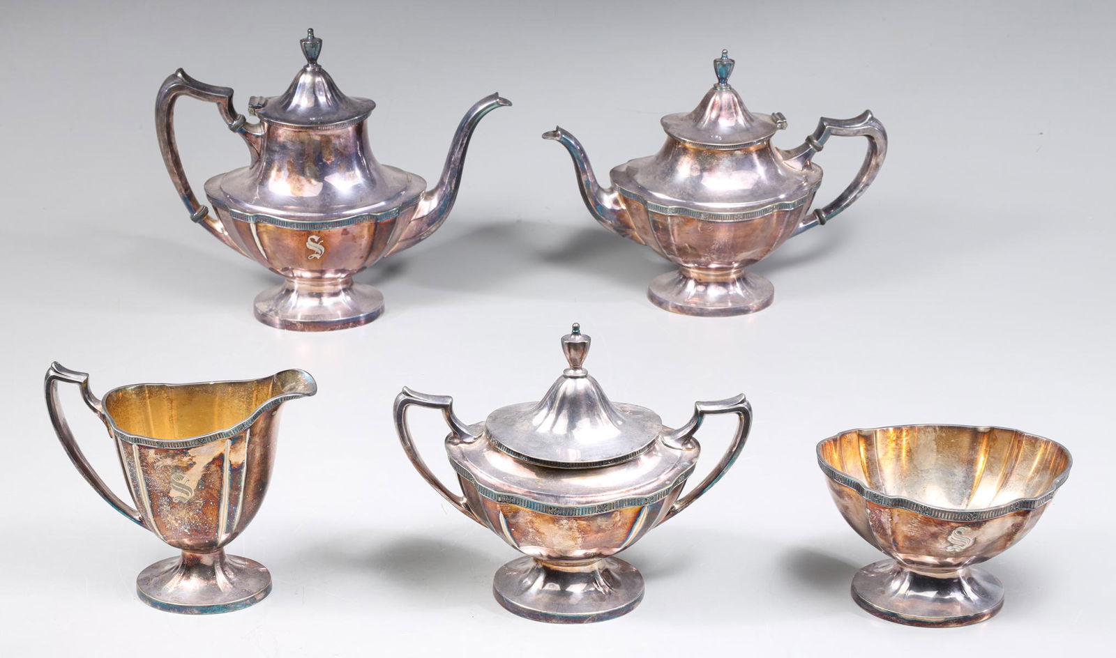 Group of Five Antique Silver Plate Tea Service (1 of 6)