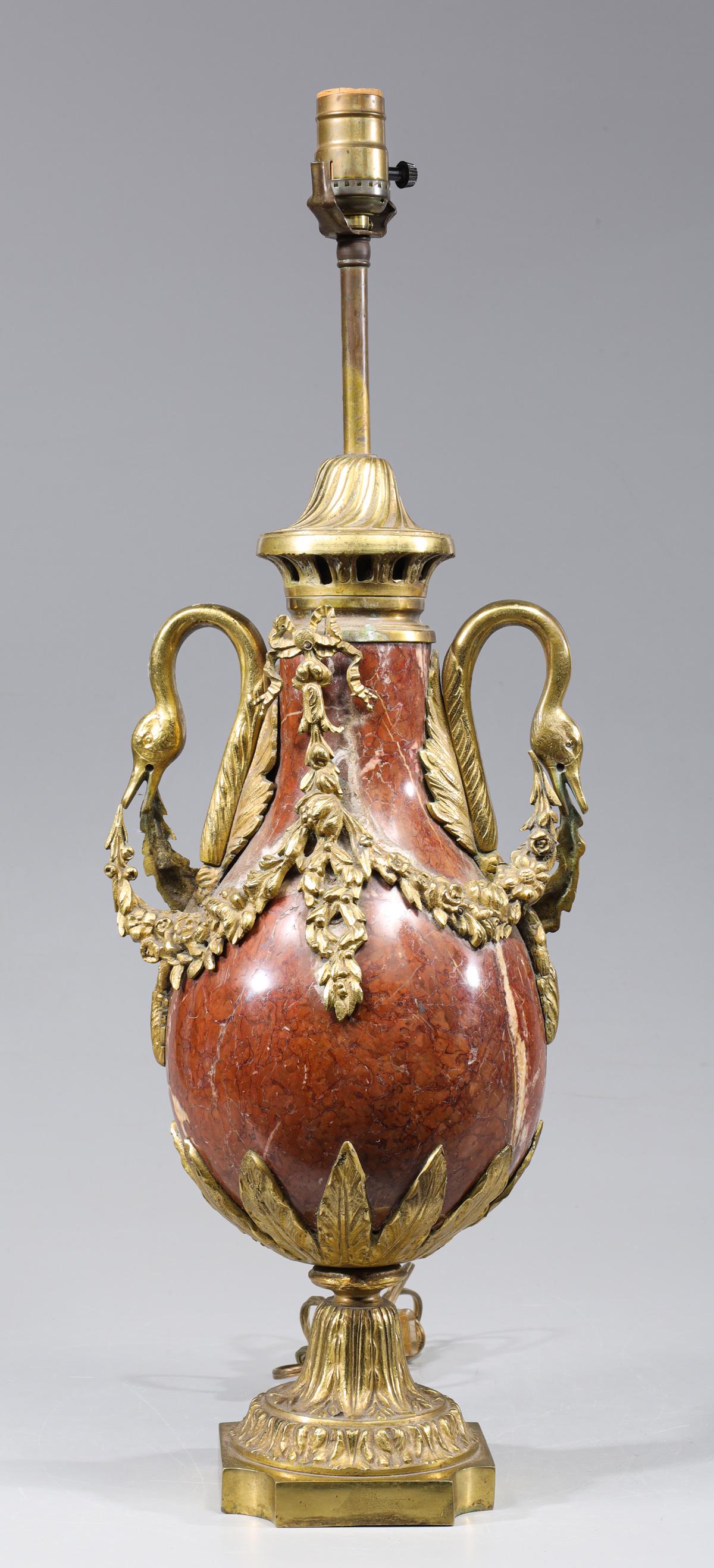 Vintage Regency Rose Marble and Brass Table Lamp (1 of 5)