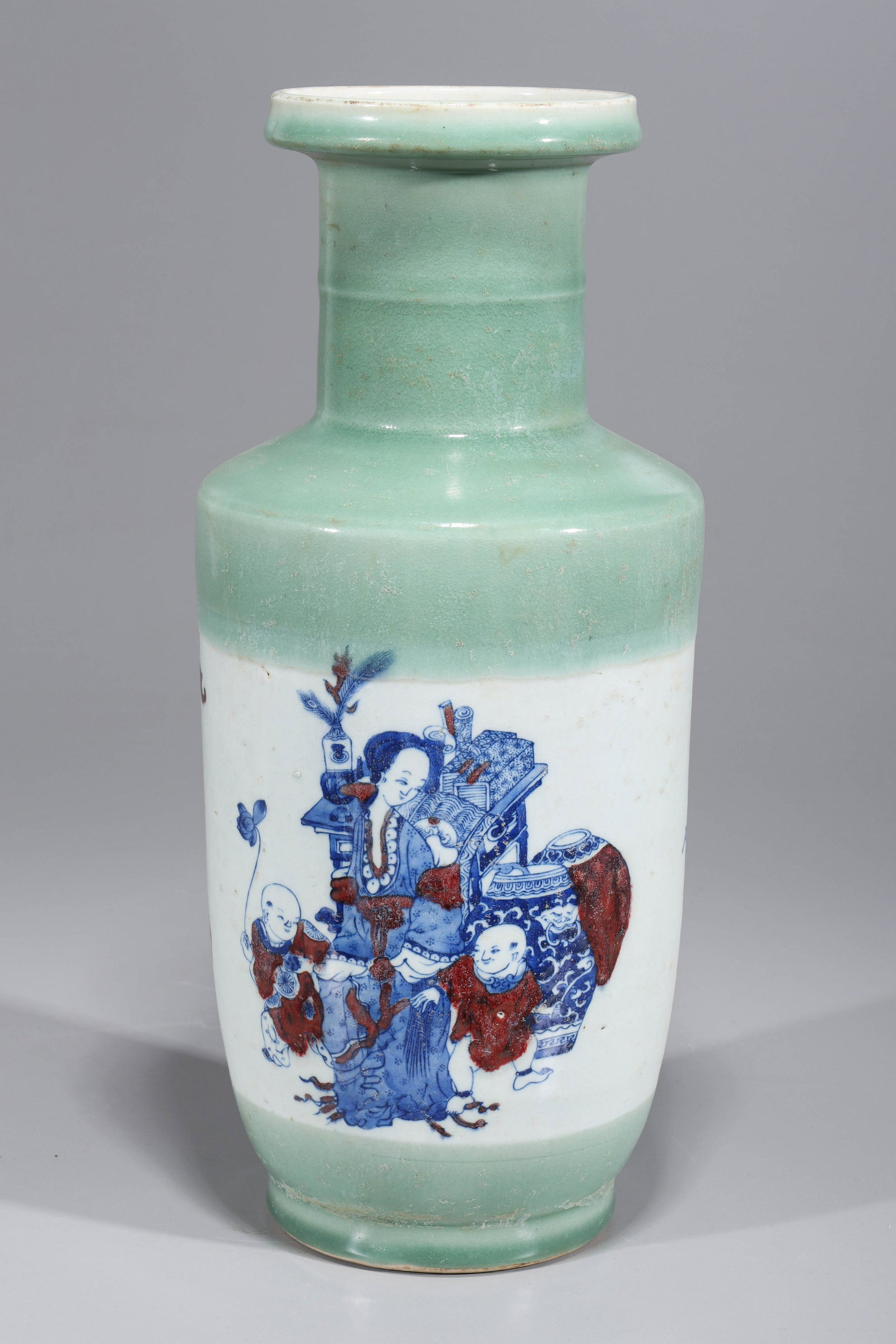 Chinese Blue, White, & Red Celadon Glazed Vase (1 of 6)