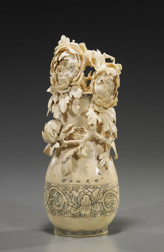 397 Chinese Carved Ivory Flowering Vase
