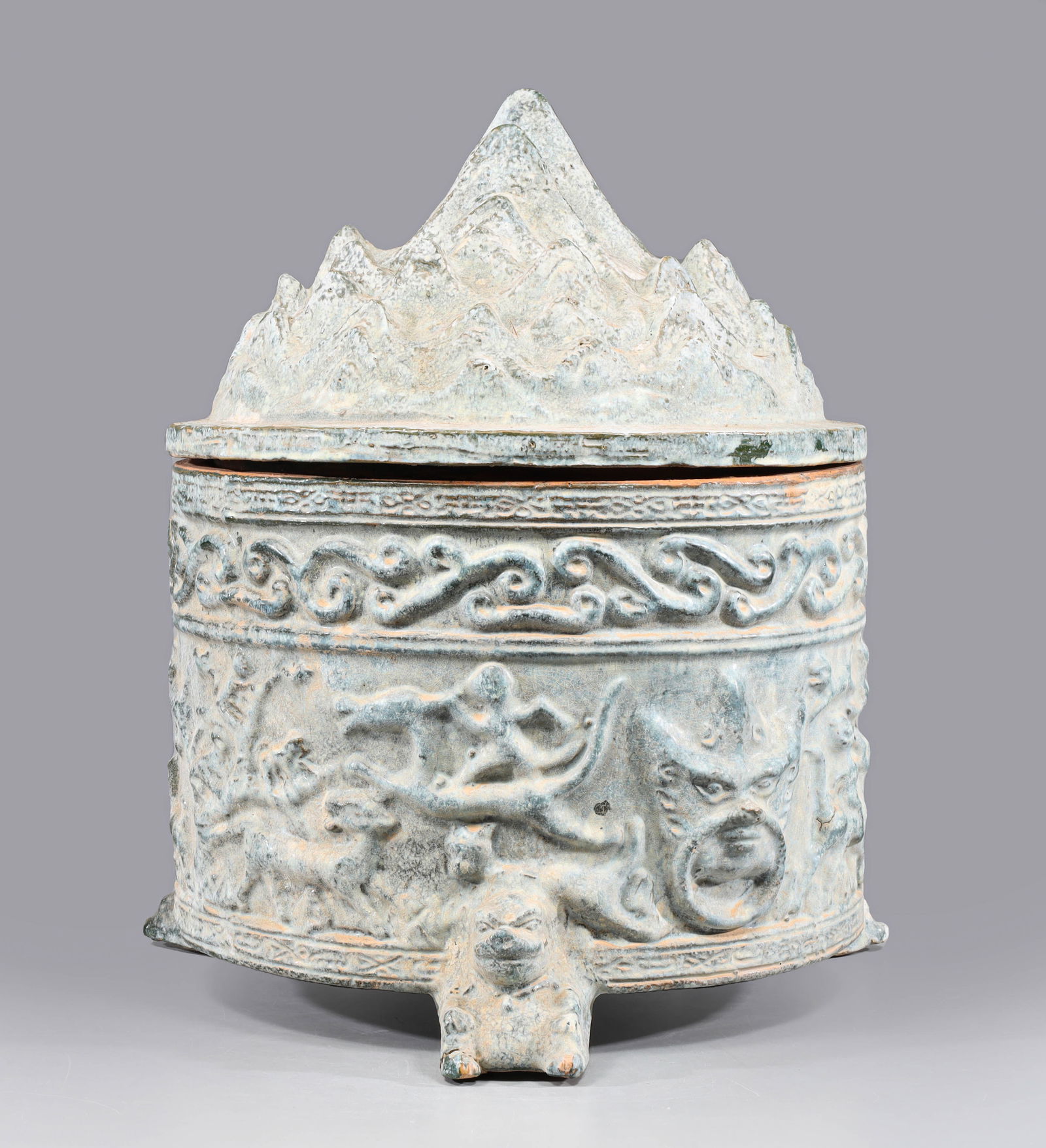 Large & Elaborate Green Glazed Covered Hill Jar (1 of 4)