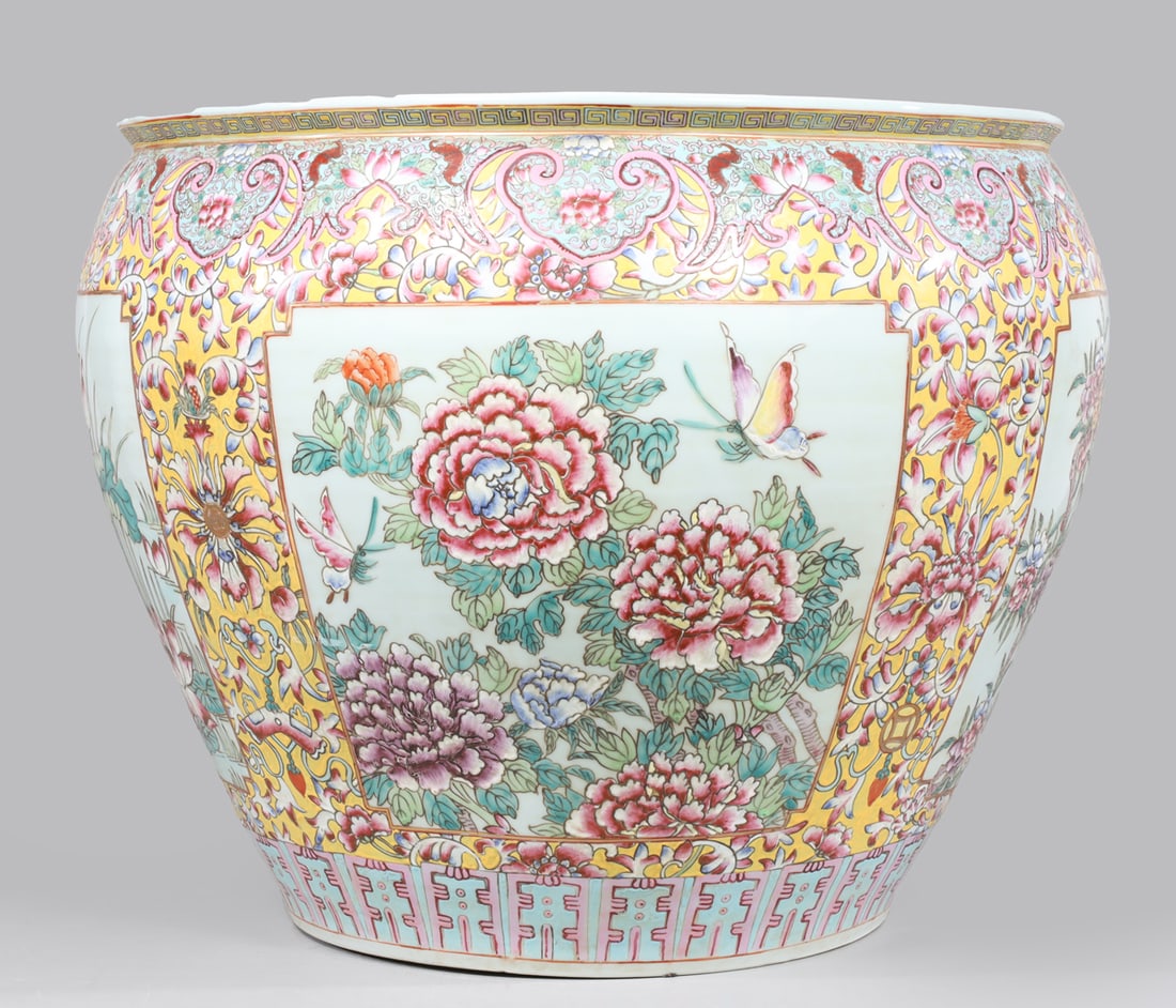 Large Chinese Famille Jaune Fishbowl Planter (1 of 5)