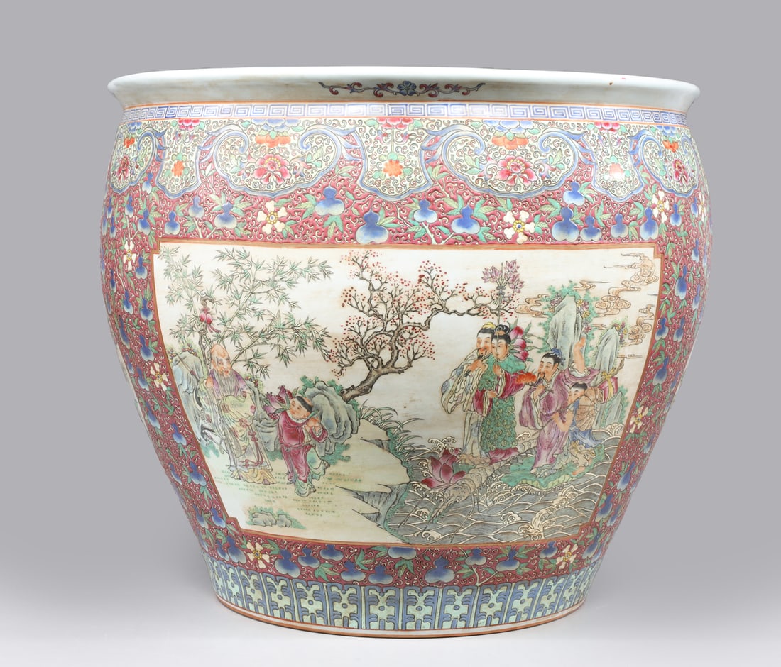 Large Chinese Famille Rose Fishbowl Planter (1 of 5)