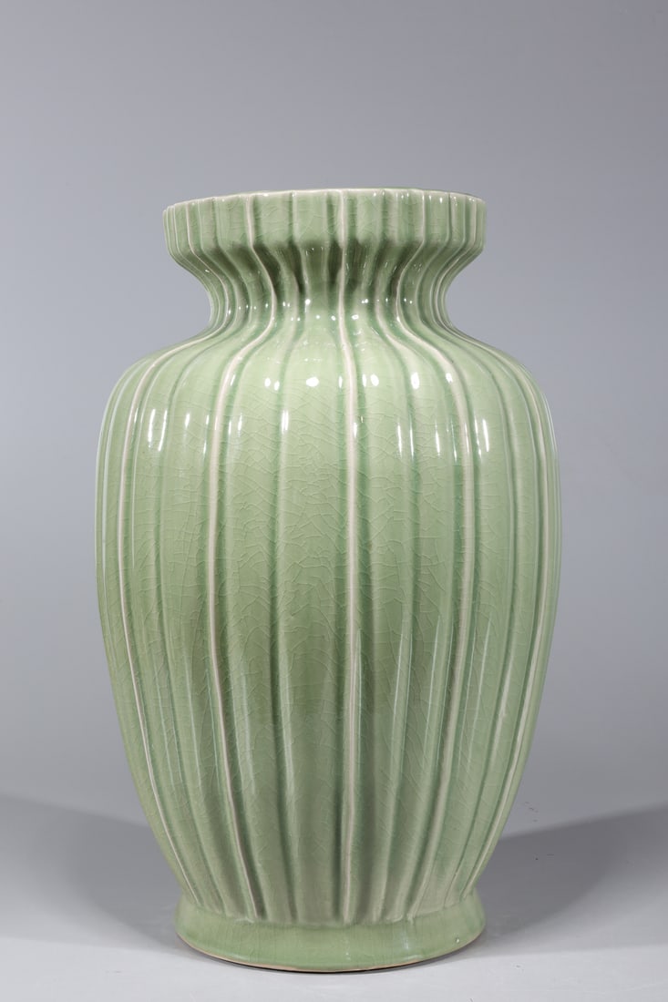 Chinese Fluted Celadon Glazed Porcelain Vase (1 of 5)