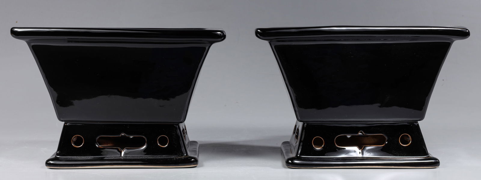 Pair Chinese Black Mirror Glaze Planters (1 of 4)