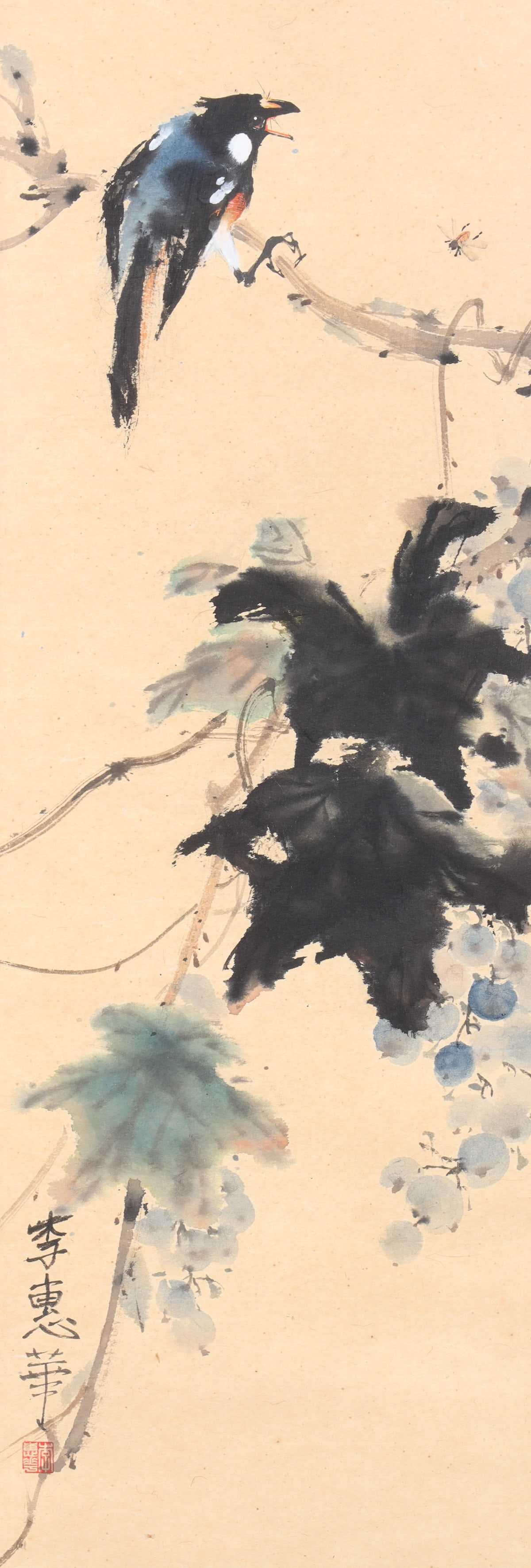 Chinese Mounted Scroll, Black Bird (1 of 4)