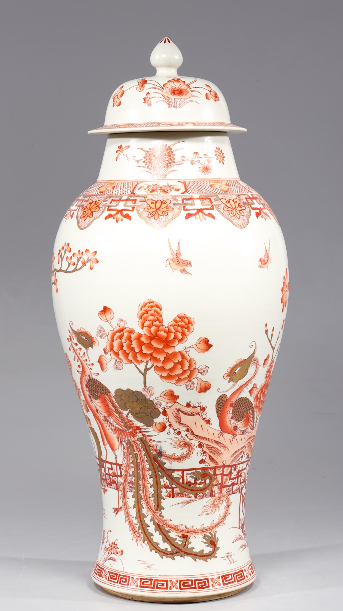Chinese Ceramic Red and White Covered Jar (1 of 4)