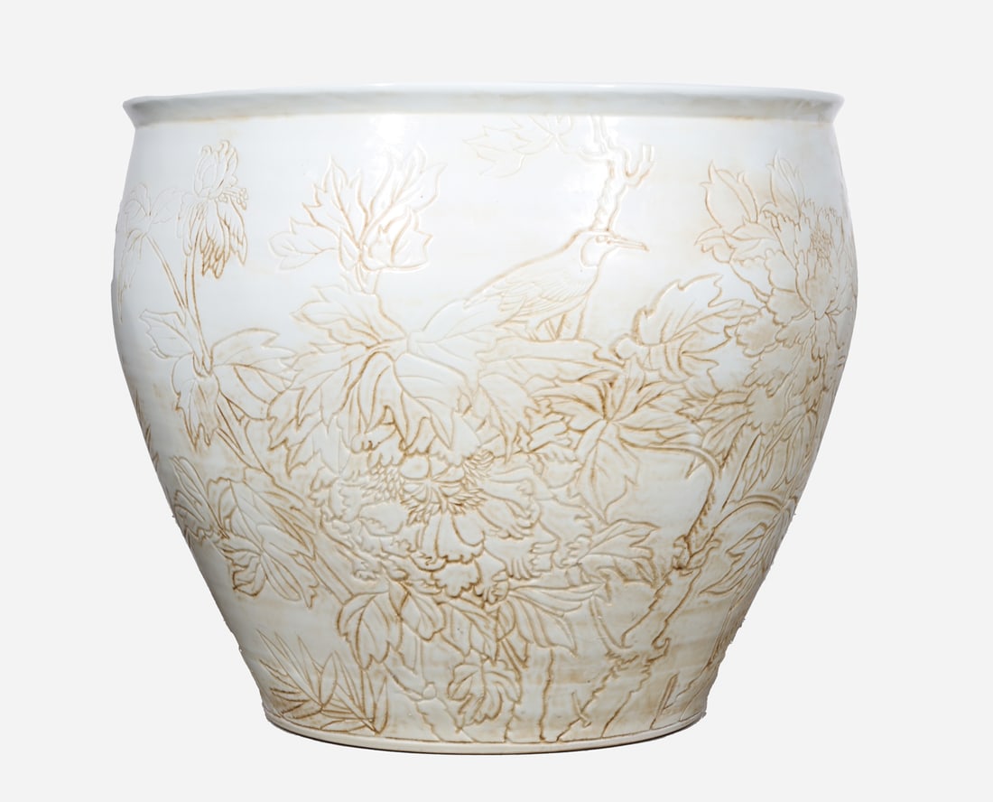Large Chinese Ceramic White Glaze Fishbowl (1 of 4)