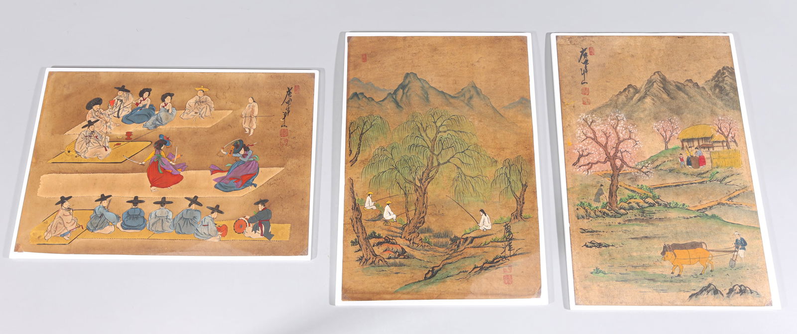 Group of Three Antique Korean Watercolors (1 of 8)
