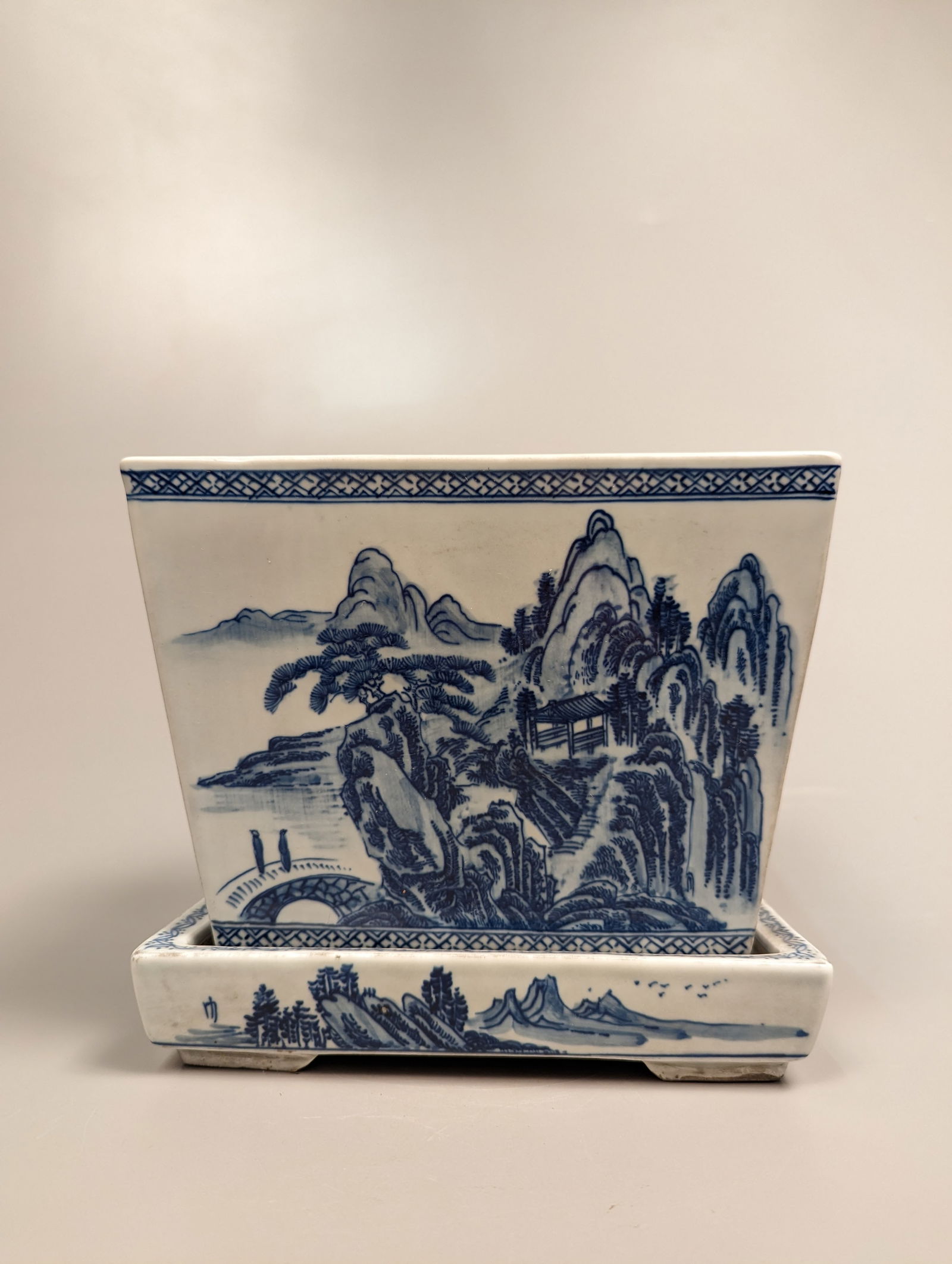 Chinese Blue and White Porcelain Flower Pot and Underplate (1 of 3)