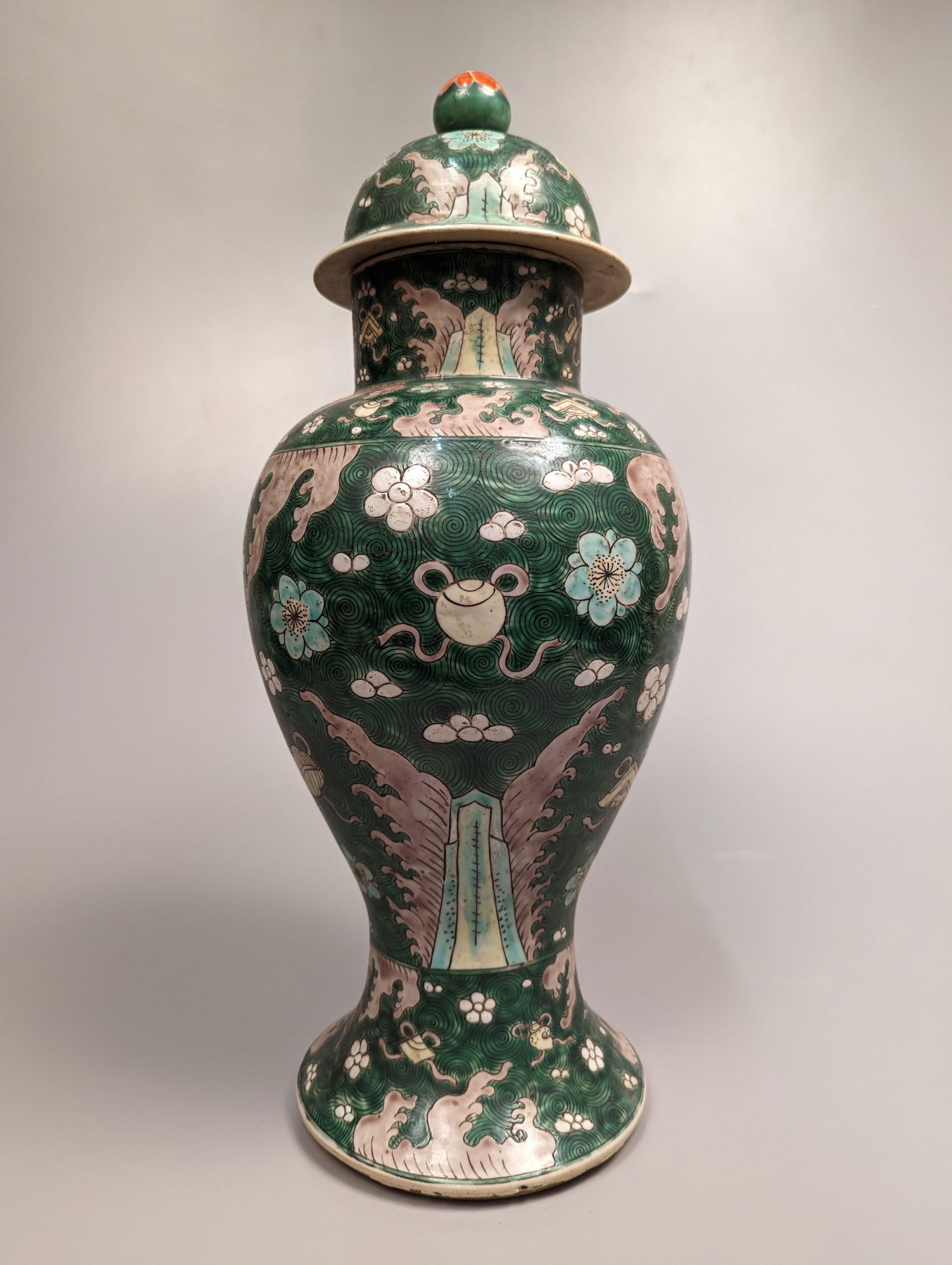 Kangxi-Style Famille Verte Baluster Covered Vase (1 of 3)