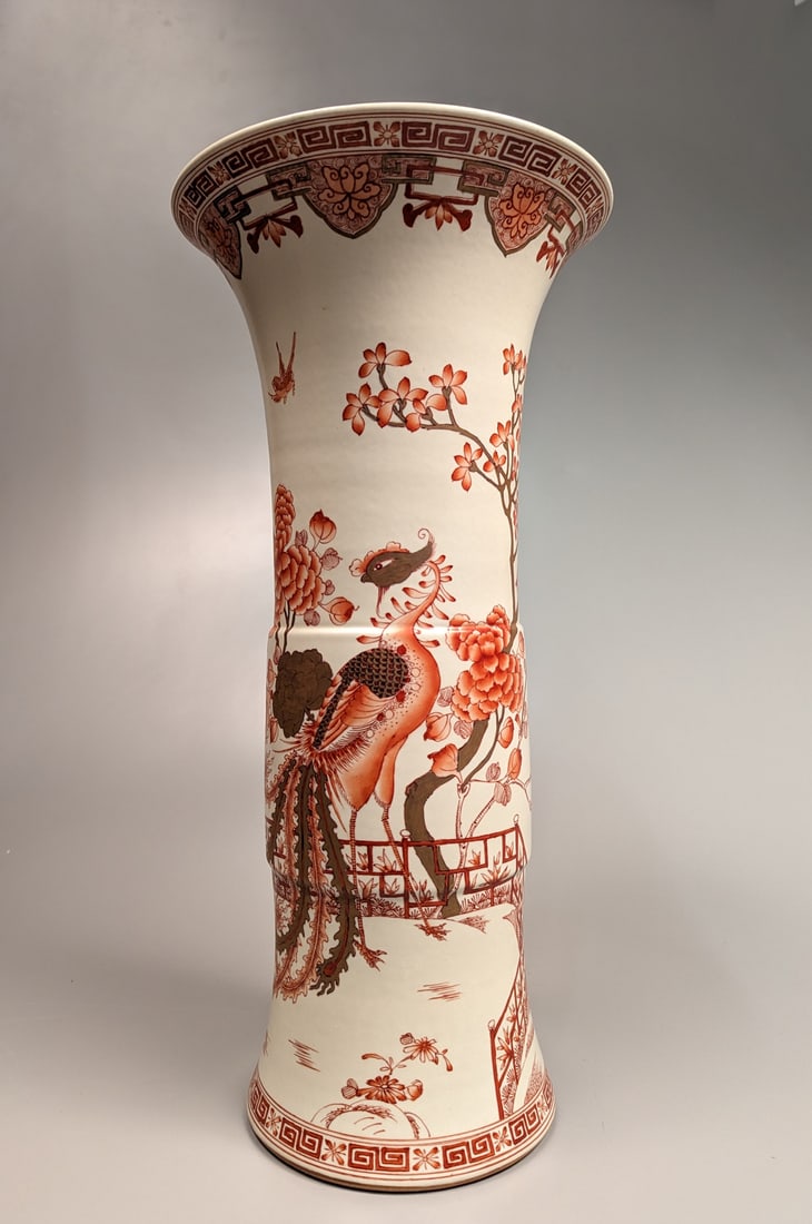 Kangxi-Style Iron Red and Gilt Enameled Porcelain Beaker Vase (1 of 4)