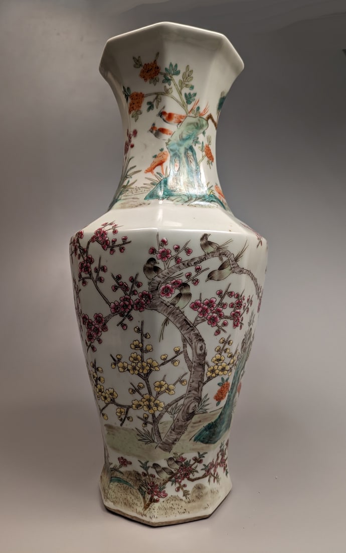Qianlong-Style Enameled Porcelain Faceted Vase (1 of 3)