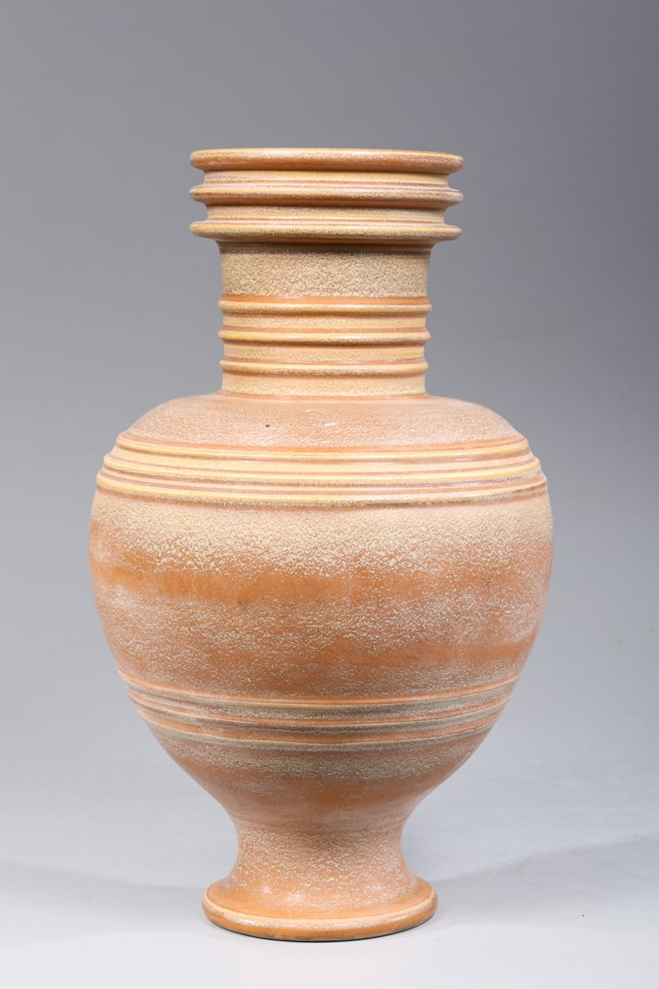 Chinese Ceramic Ring Vase: Chinese ceramic ring vase in earthenware glaze; overall good condition, age wear, surface wear; H 13" (Approx.)