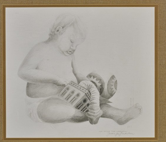 Two Various Framed Flatworks: Two Various Framed FlatworksFramed multi-image group, 3 watercolors of tigers, (possibly printed), together with an abstract pencil drawing of a man wearing armour and with pigs at his feet, each sign