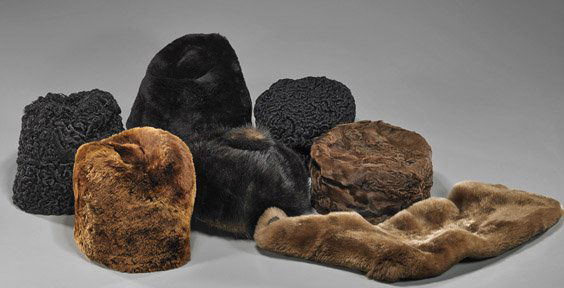 Collection of 6 Cossack-Type Fur Hats: Collection of 6 Cossack-Type Fur HatsCollection of 6 Cossack-type fur hats including a mink and with a fur collar; some probably Russian (some flaws); totaling 7 pieces; D: 9" (largest)