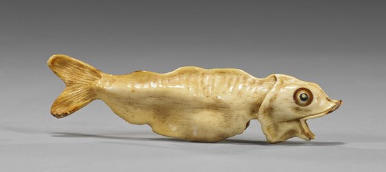 Antique Carved Ivory Netsuke: Dried Fish