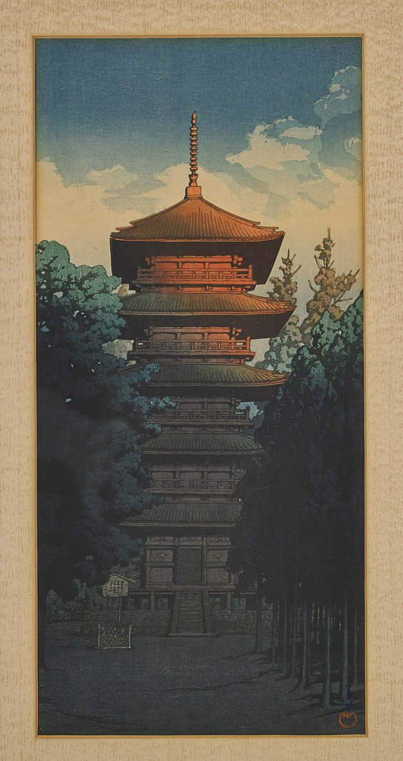 Japanese Woodblock Print of Pagoda