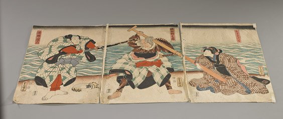 Three Antique Japanese Woodblock Triptychs