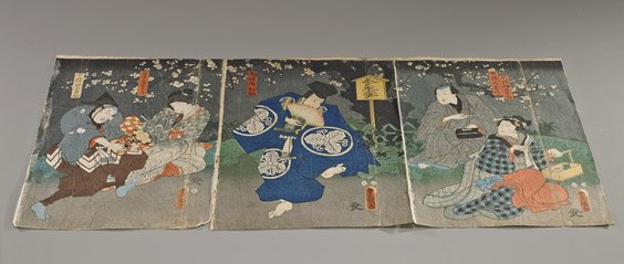 Three Antique Japanese Woodblock Triptychs - 3