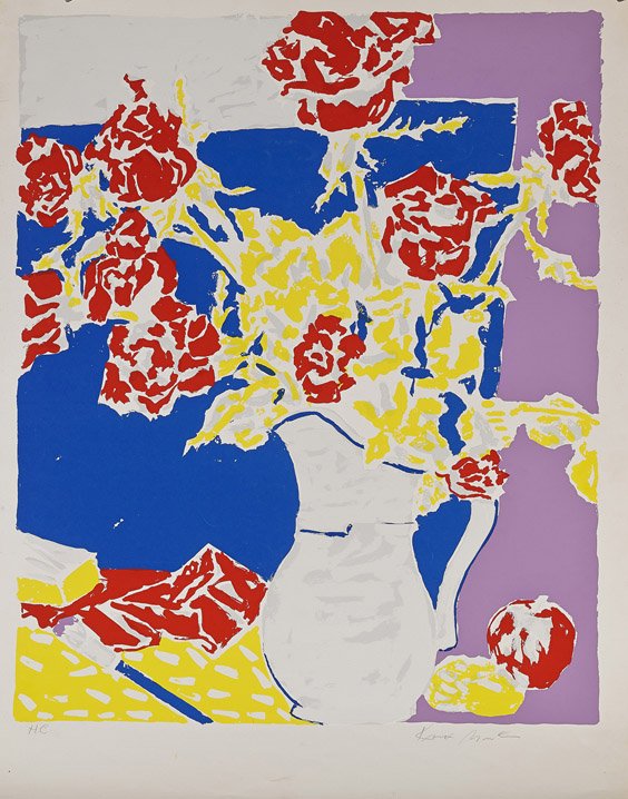 Three Large Unframed Prints: Three Large Unframed PrintsThree large unframed prints: 3-legged figure in an abstract landscape with inscription in Spanish after Caulder, pencil signed Carlos Franklin(?) and numbered 261/500 (toned