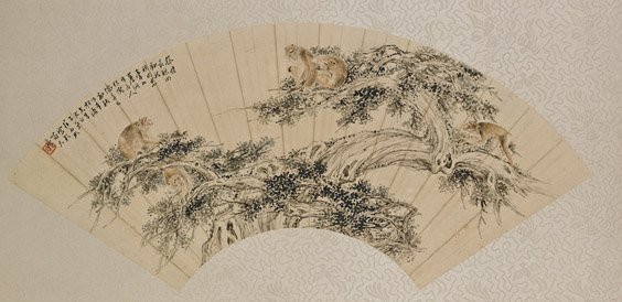 Chinese Paper Fan: Monkeys