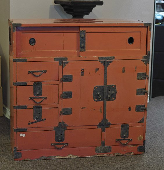 Antique Japanese Red Lacquer Tansu