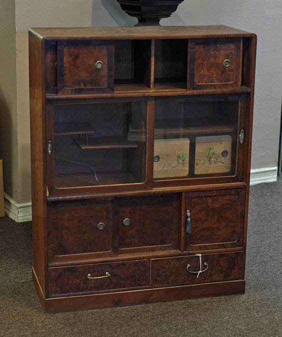 Antique Japanese Tea Tansu with Glass