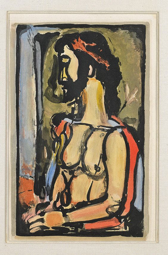 Aquatint after Georges Rouault: Aquatint after Georges RouaultAquatint after Georges Rouault (1871-1958); of his "Ecce Homo" and depicting a bearded Jesus figure, signed in the plate GR; 13" x 8"