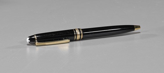 Boxed Mont Blanc "Meisterstuck" Pen: Boxed Mont Blanc "Meisterstuck" Pen Mont Blanc "Meisterstuck" ballpoint pen, in black resin; in a special edition 75th anniversary box with service guide, & CD of Plácidio Domingo's Operalia; L: 4" (