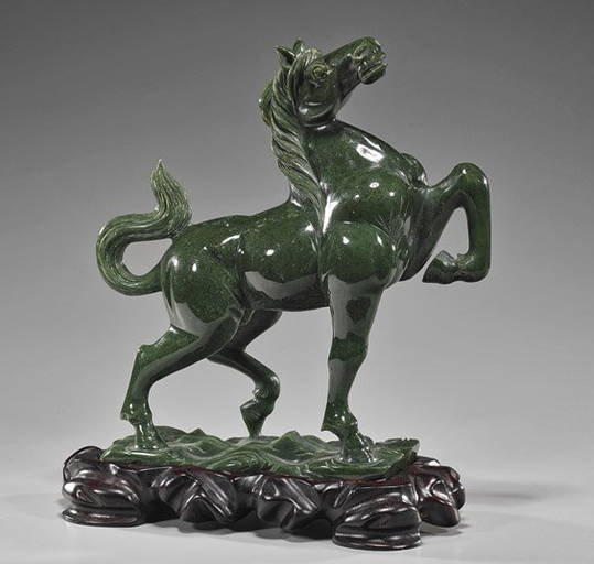 Large Carved Spinach Jade Model Of A Horse