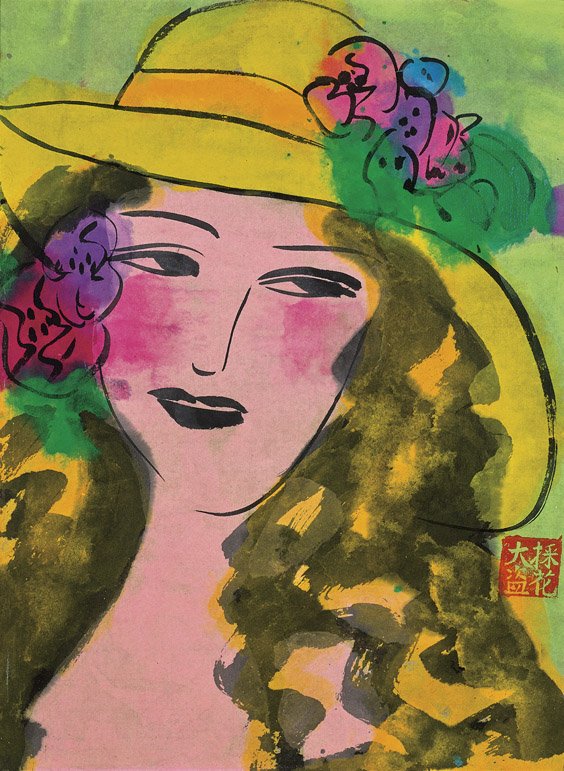 MIXED-MEDIA PAINTING BY WALASSE TING: 丁雄泉（1929-2010）混合媒介 人物 MIXED-MEDIA PAINTING BY WALASSE TING Mixed-media on rice paper, mounted on canvas, painting by Walass