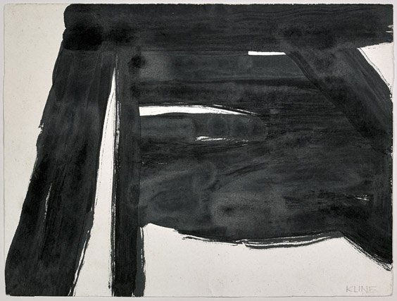 INK ON PAPER STUDY BY FRANZ KLINE: 水墨畫紙 抽象藝術 INK ON PAPER STUDY BY FRANZ KLINEUntitled 1956 ink on paper study by Franz Kline (American, 1910–1962); the stark abstract compositi